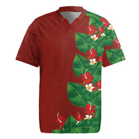 Hawaiian Taro Leaves-Hibiscus and Plumeria Rugby Jersey Polynesian Art-Kakau Tattoo Red LT03 Red - Polynesian Pride