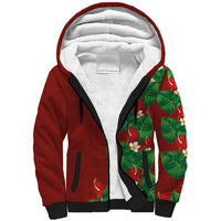 Hawaiian Taro Leaves-Hibiscus and Plumeria Sherpa Hoodie Polynesian Art-Kakau Tattoo Red