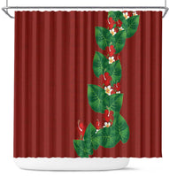 Hawaiian Taro Leaves-Hibiscus and Plumeria Shower Curtain Polynesian Art-Kakau Tattoo Red LT03 Red - Polynesian Pride
