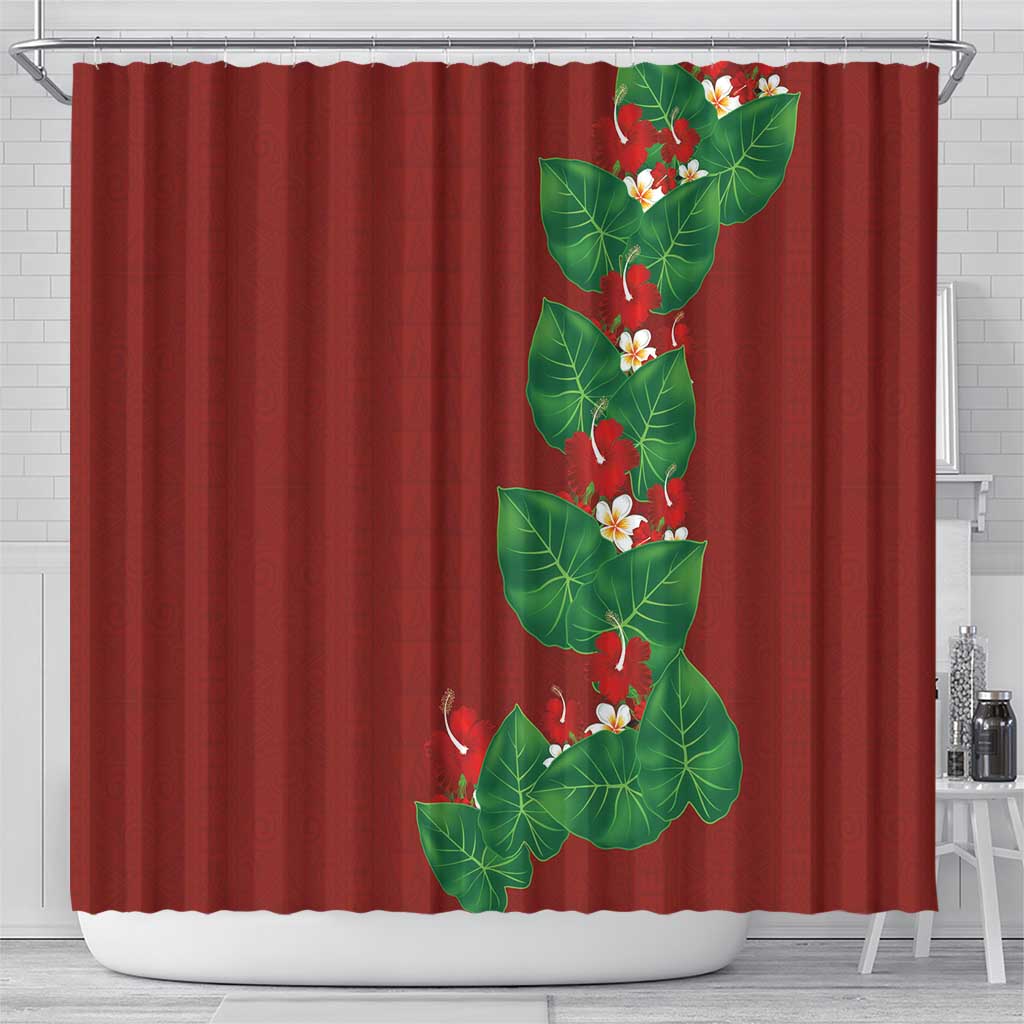 Hawaiian Taro Leaves-Hibiscus and Plumeria Shower Curtain Polynesian Art-Kakau Tattoo Red LT03 - Polynesian Pride