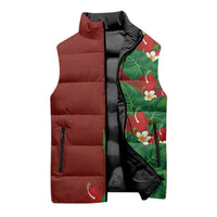 Hawaiian Taro Leaves-Hibiscus and Plumeria Sleeveless Puffer Jacket Polynesian Art-Kakau Tattoo Red LT03 - Polynesian Pride