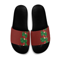 Hawaiian Taro Leaves-Hibiscus and Plumeria Slide Sandals Polynesian Art-Kakau Tattoo Red LT03 Red - Polynesian Pride