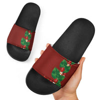 Hawaiian Taro Leaves-Hibiscus and Plumeria Slide Sandals Polynesian Art-Kakau Tattoo Red LT03 - Polynesian Pride