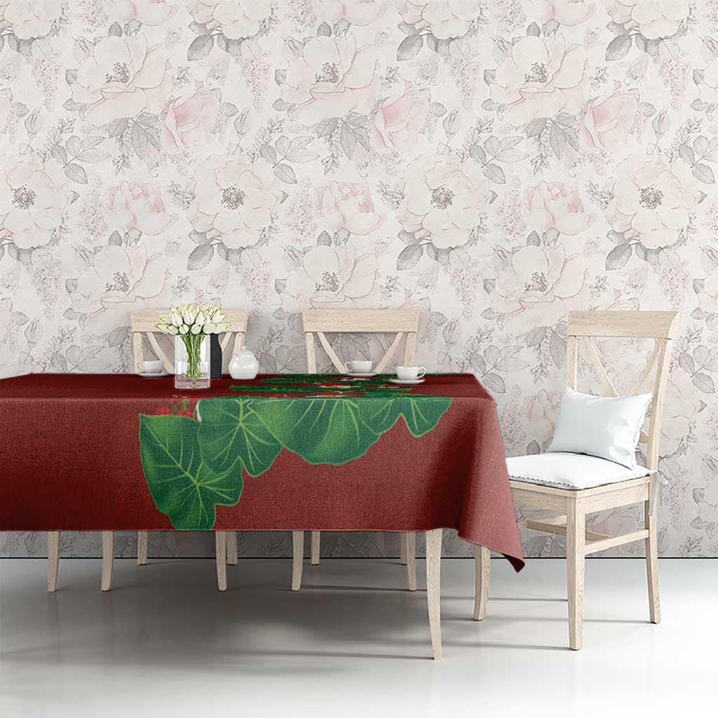Hawaiian Taro Leaves-Hibiscus and Plumeria Tablecloth Polynesian Art-Kakau Tattoo Red LT03 - Polynesian Pride