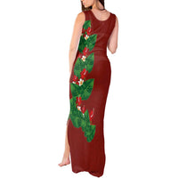 Hawaiian Taro Leaves-Hibiscus and Plumeria Tank Maxi Dress Polynesian Art-Kakau Tattoo Red
