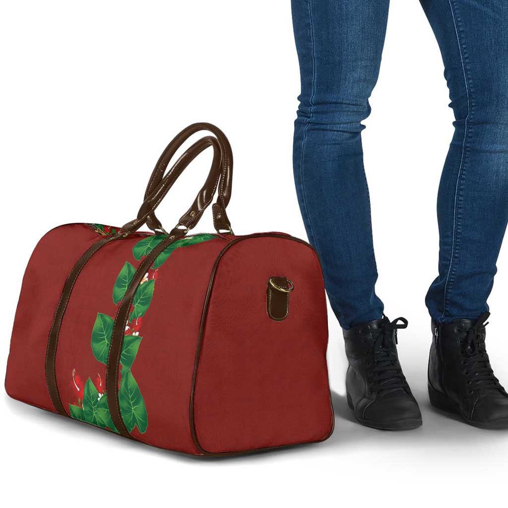 Hawaiian Taro Leaves-Hibiscus and Plumeria Travel Bag Polynesian Art-Kakau Tattoo Red