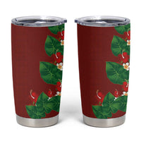 Hawaiian Taro Leaves-Hibiscus and Plumeria Tumbler Cup Polynesian Art-Kakau Tattoo Red