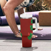 Hawaiian Taro Leaves-Hibiscus and Plumeria Tumbler With Handle Polynesian Art-Kakau Tattoo Red LT03 - Polynesian Pride