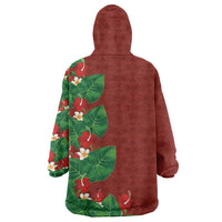 Hawaiian Taro Leaves-Hibiscus and Plumeria Wearable Blanket Hoodie Polynesian Art-Kakau Tattoo Red LT03 - Polynesian Pride