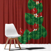 Hawaiian Taro Leaves-Hibiscus and Plumeria Window Curtain Polynesian Art-Kakau Tattoo Red LT03 - Polynesian Pride