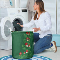 Hawaiian Taro Leaves-Hibiscus and Plumeria Laundry Basket Polynesian Art-Kakau Tattoo Green LT03 - Polynesian Pride