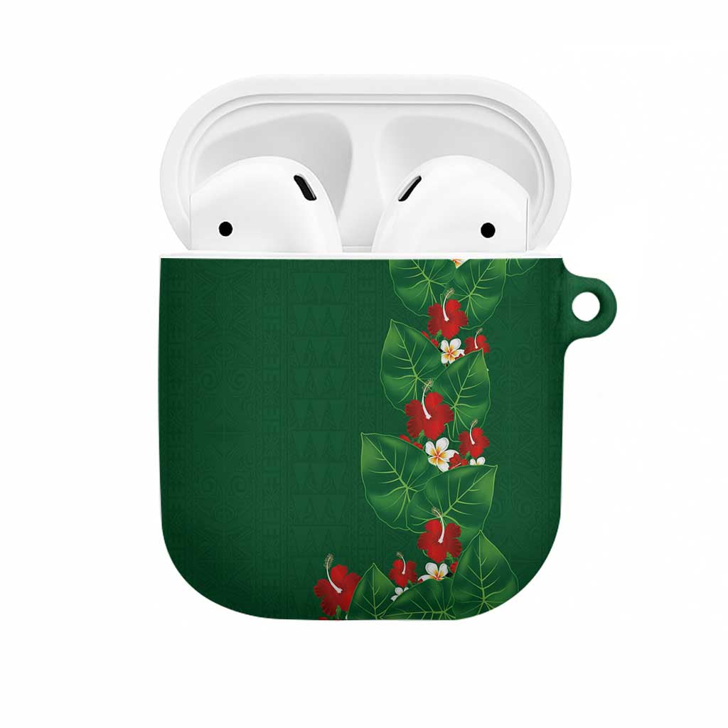 Hawaiian Taro Leaves-Hibiscus and Plumeria AirPods Case Polynesian Art-Kakau Tattoo Green LT03 Green - Polynesian Pride