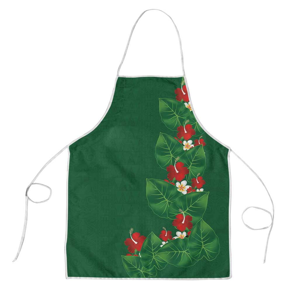 Hawaiian Taro Leaves-Hibiscus and Plumeria Apron Polynesian Art-Kakau Tattoo Green LT03 Green - Polynesian Pride