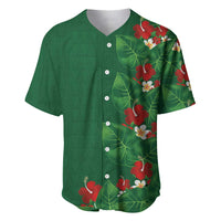 Hawaiian Taro Leaves-Hibiscus and Plumeria Baseball Jersey Polynesian Art-Kakau Tattoo Green LT03 Green - Polynesian Pride