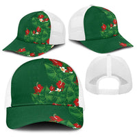 Hawaiian Taro Leaves-Hibiscus and Plumeria Baseball Net Cap Polynesian Art-Kakau Tattoo Green LT03 - Polynesian Pride