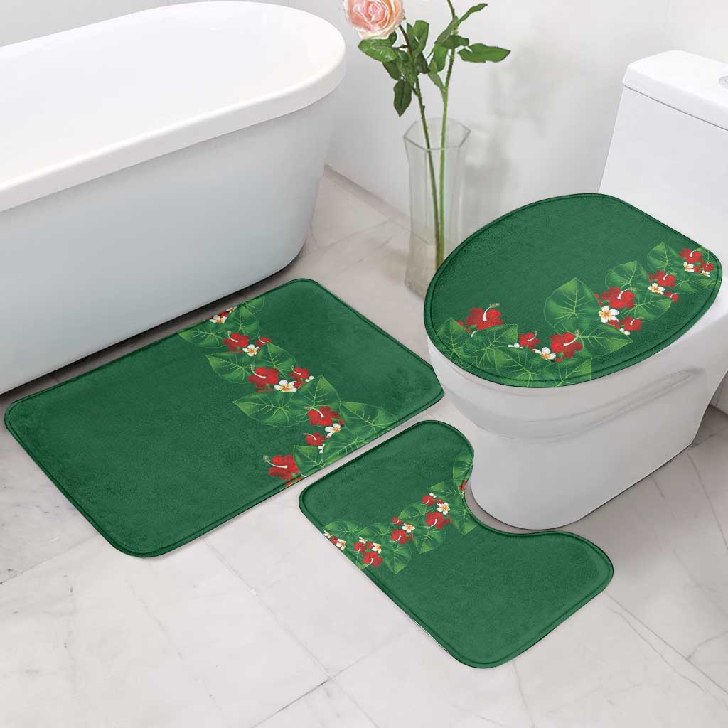 Hawaiian Taro Leaves-Hibiscus and Plumeria Bathroom Set Polynesian Art-Kakau Tattoo Green LT03 - Polynesian Pride