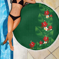 Hawaiian Taro Leaves-Hibiscus and Plumeria Beach Blanket Polynesian Art-Kakau Tattoo Green LT03 - Polynesian Pride