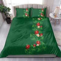 Hawaiian Taro Leaves-Hibiscus and Plumeria Bedding Set Polynesian Art-Kakau Tattoo Green LT03 - Polynesian Pride