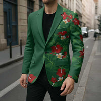Hawaiian Taro Leaves-Hibiscus and Plumeria Blazer Polynesian Art-Kakau Tattoo Green LT03 - Polynesian Pride