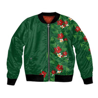 Hawaiian Taro Leaves-Hibiscus and Plumeria Bomber Jacket Polynesian Art-Kakau Tattoo Green LT03 Unisex Green - Polynesian Pride