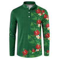 Hawaiian Taro Leaves-Hibiscus and Plumeria Button Sweatshirt Polynesian Art-Kakau Tattoo Green LT03 Green - Polynesian Pride