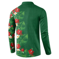 Hawaiian Taro Leaves-Hibiscus and Plumeria Button Sweatshirt Polynesian Art-Kakau Tattoo Green LT03 - Polynesian Pride