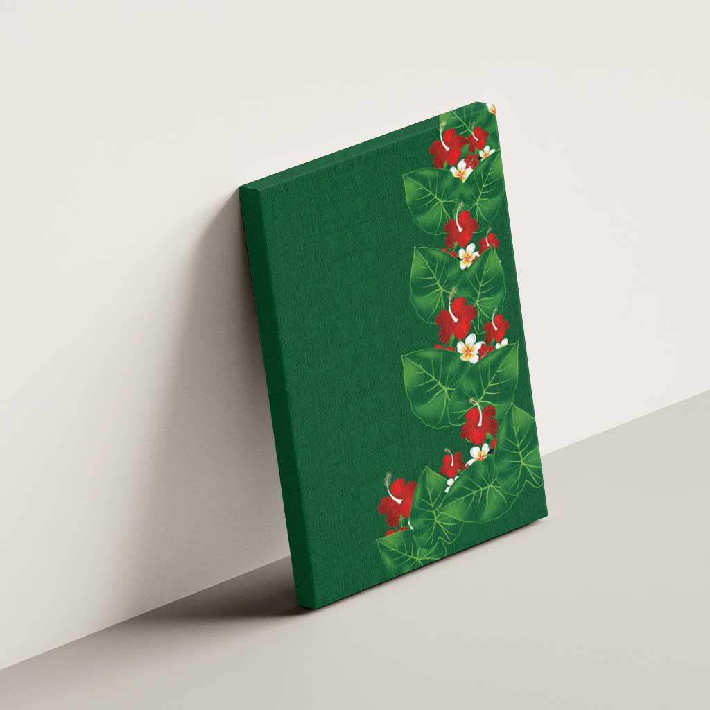 Hawaiian Taro Leaves-Hibiscus and Plumeria Canvas Wall Art Polynesian Art-Kakau Tattoo Green LT03 - Polynesian Pride