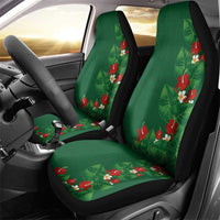 Hawaiian Taro Leaves-Hibiscus and Plumeria Car Seat Cover Polynesian Art-Kakau Tattoo Green