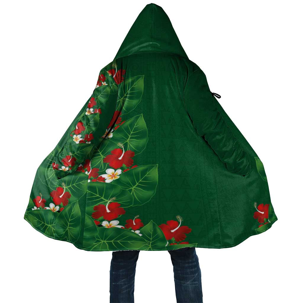Hawaiian Taro Leaves-Hibiscus and Plumeria Cloak Polynesian Art-Kakau Tattoo Green LT03 Unisex Green - Polynesian Pride