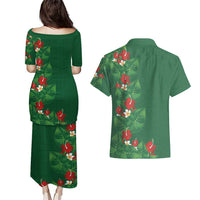Hawaiian Taro Leaves-Hibiscus and Plumeria Couples Matching Puletasi and Hawaiian Shirt Polynesian Art-Kakau Tattoo Green LT03 - Polynesian Pride