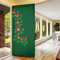 Hawaiian Taro Leaves-Hibiscus and Plumeria Door Cover Polynesian Art-Kakau Tattoo Green