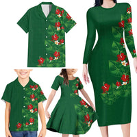 Hawaiian Taro Leaves-Hibiscus and Plumeria Family Matching Long Sleeve Bodycon Dress and Hawaiian Shirt Polynesian Art-Kakau Tattoo Green LT03 - Polynesian Pride