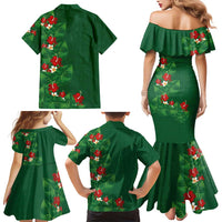 Hawaiian Taro Leaves-Hibiscus and Plumeria Family Matching Mermaid Dress and Hawaiian Shirt Polynesian Art-Kakau Tattoo Green LT03 - Polynesian Pride