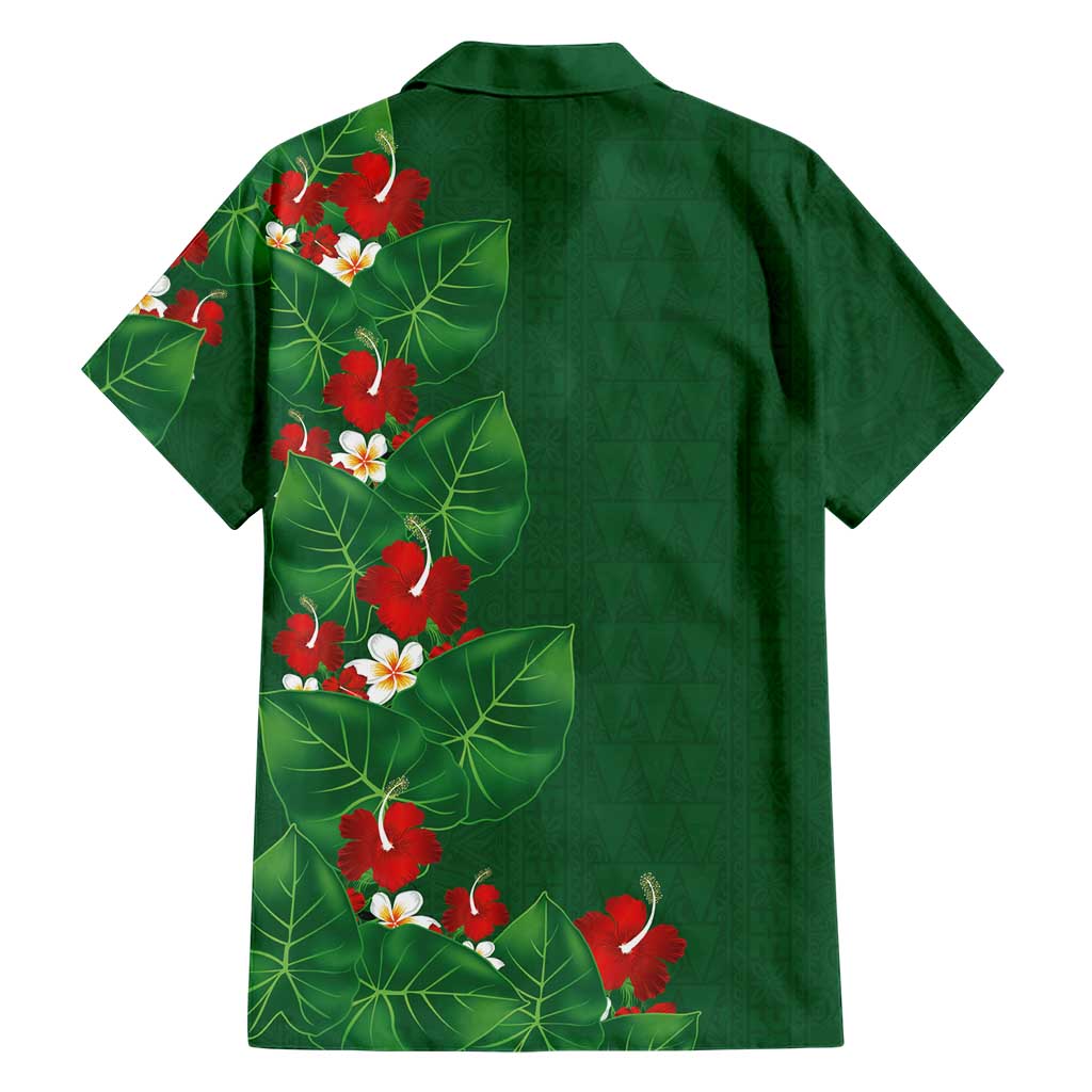 Hawaiian Taro Leaves-Hibiscus and Plumeria Family Matching Off Shoulder Short Dress and Hawaiian Shirt Polynesian Art-Kakau Tattoo Green LT03 - Polynesian Pride