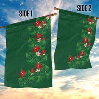 Hawaiian Taro Leaves-Hibiscus and Plumeria Garden Flag Polynesian Art-Kakau Tattoo Green