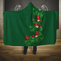 Hawaiian Taro Leaves-Hibiscus and Plumeria Hooded Blanket Polynesian Art-Kakau Tattoo Green