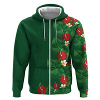 Hawaiian Taro Leaves-Hibiscus and Plumeria Hoodie Polynesian Art-Kakau Tattoo Green
