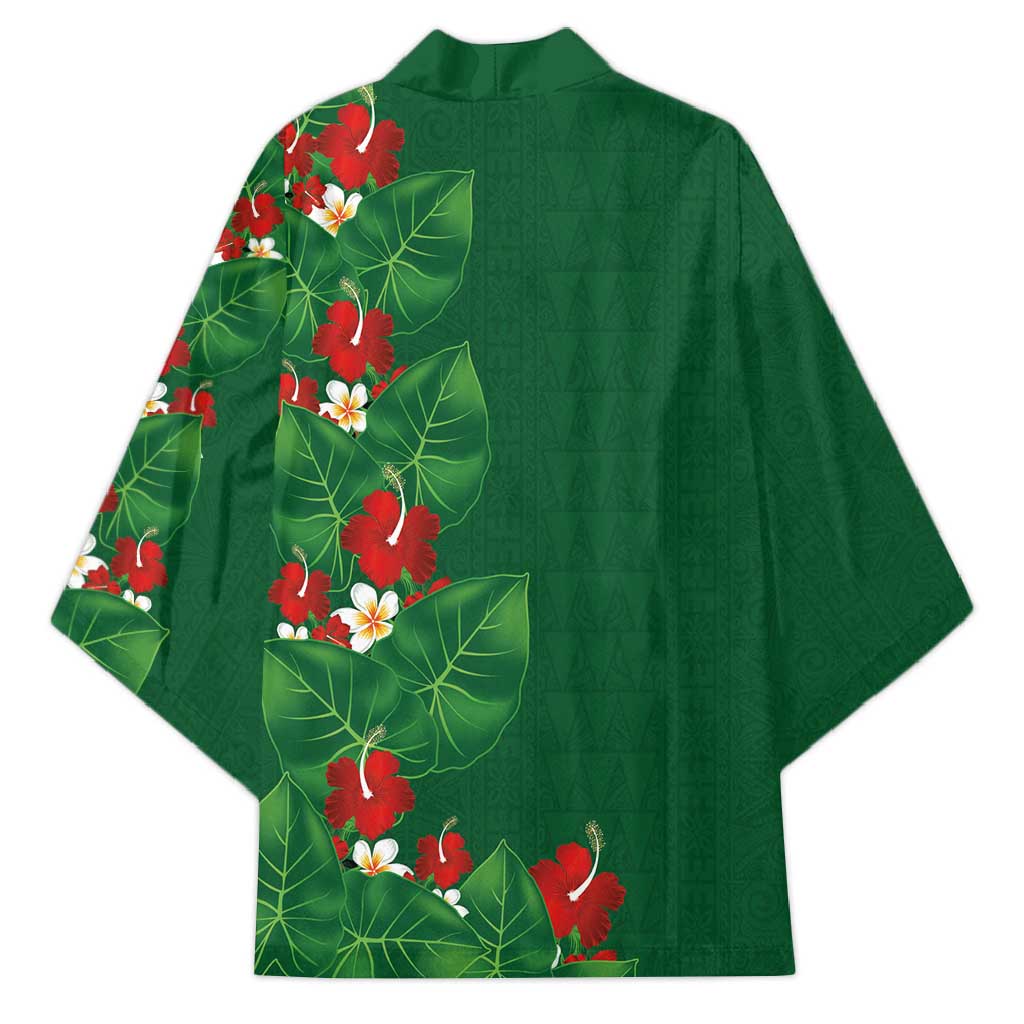 Hawaiian Taro Leaves-Hibiscus and Plumeria Kimono Polynesian Art-Kakau Tattoo Green LT03 - Polynesian Pride