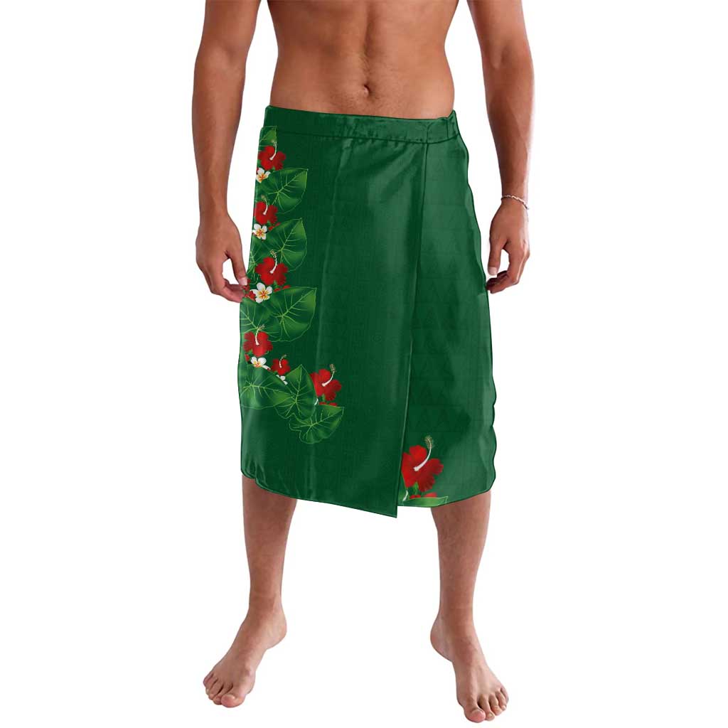 Hawaiian Taro Leaves-Hibiscus and Plumeria Lavalava Polynesian Art-Kakau Tattoo Green LT03 Green - Polynesian Pride