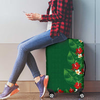 Hawaiian Taro Leaves-Hibiscus and Plumeria Luggage Cover Polynesian Art-Kakau Tattoo Green