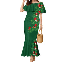 Hawaiian Taro Leaves-Hibiscus and Plumeria Mermaid Dress Polynesian Art-Kakau Tattoo Green LT03 Women Green - Polynesian Pride