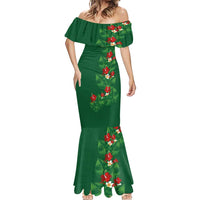 Hawaiian Taro Leaves-Hibiscus and Plumeria Mermaid Dress Polynesian Art-Kakau Tattoo Green LT03 - Polynesian Pride