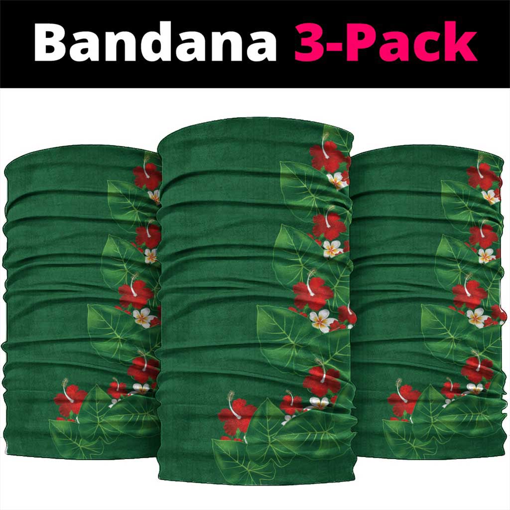 Hawaiian Taro Leaves-Hibiscus and Plumeria Neck Gaiter Polynesian Art-Kakau Tattoo Green LT03 package One Size: 25*50cm Green - Polynesian Pride