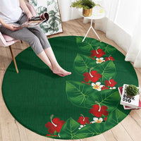 Hawaiian Taro Leaves-Hibiscus and Plumeria Round Carpet Polynesian Art-Kakau Tattoo Green LT03 - Polynesian Pride