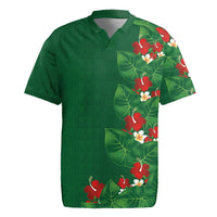 Hawaiian Taro Leaves-Hibiscus and Plumeria Rugby Jersey Polynesian Art-Kakau Tattoo Green LT03 Green - Polynesian Pride