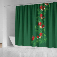 Hawaiian Taro Leaves-Hibiscus and Plumeria Shower Curtain Polynesian Art-Kakau Tattoo Green