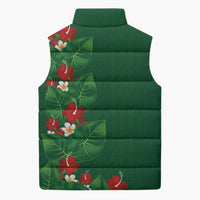 Hawaiian Taro Leaves-Hibiscus and Plumeria Sleeveless Puffer Jacket Polynesian Art-Kakau Tattoo Green LT03 - Polynesian Pride