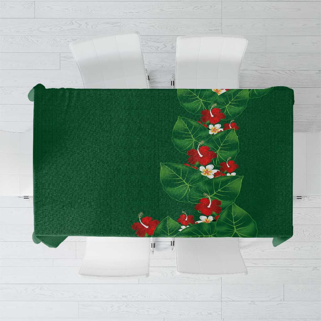 Hawaiian Taro Leaves-Hibiscus and Plumeria Tablecloth Polynesian Art-Kakau Tattoo Green LT03 Green - Polynesian Pride