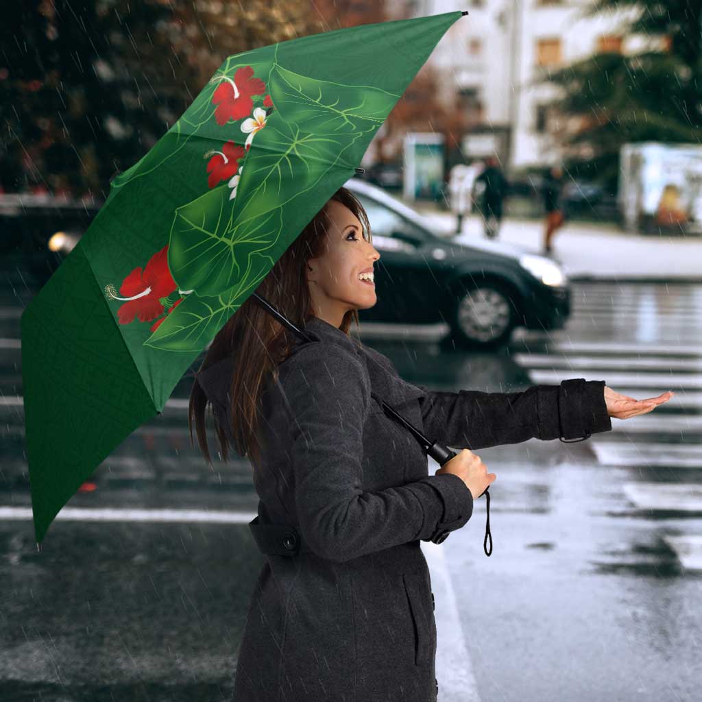 Hawaiian Taro Leaves-Hibiscus and Plumeria Umbrella Polynesian Art-Kakau Tattoo Green LT03 - Polynesian Pride