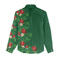 Hawaiian Taro Leaves-Hibiscus and Plumeria Women Casual Shirt Polynesian Art-Kakau Tattoo Green LT03 - Polynesian Pride